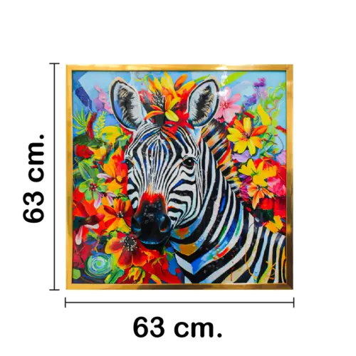 Cuadro con cebra y fondo de colores de 63x63x3.3cm