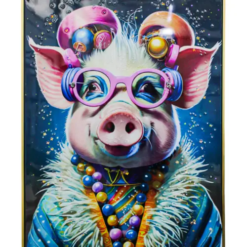 Cuadro con cerdita y lentes de 62x82x4cm