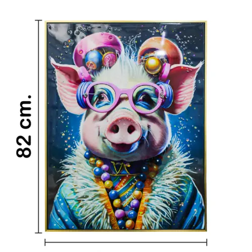 Cuadro con cerdita y lentes de 62x82x4cm