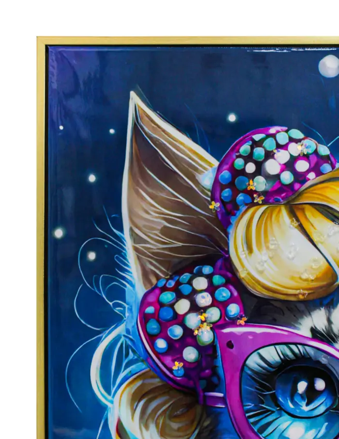 Cuadro con cabeza de gata con lentes y pedrería de 62x82x4cm - Image 3