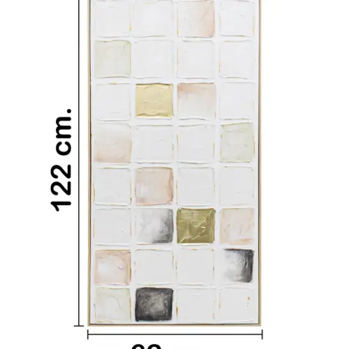 Cuadro abstracto con rectangulos diseño marmol en tonos pastel claro de 62x122x4.5cm