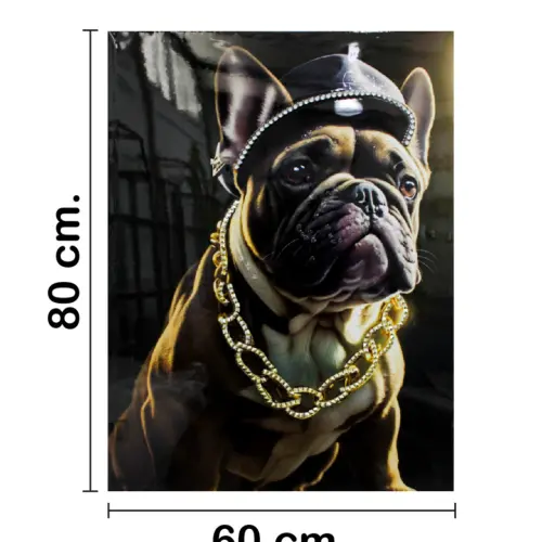 Cuadro con perro sombrero y cadena de 60x80x2.5cm