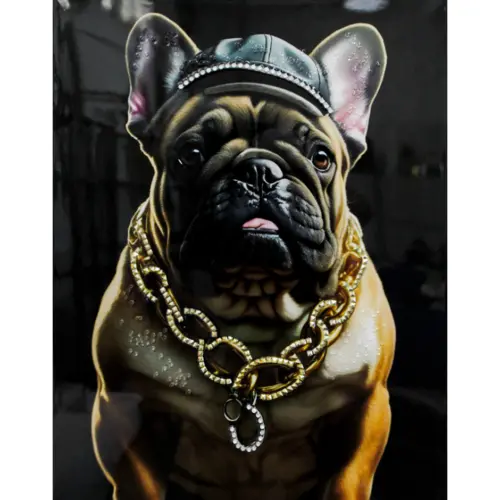 Cuadro con perro sombrero y cadena de 60x80x2.5cm