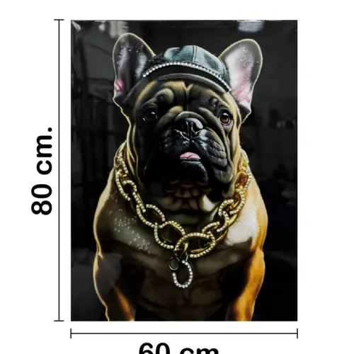 Cuadro con perro sombrero y cadena de 60x80x2.5cm