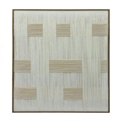 Cuadro de hilo blanco con beige diseño cruzado de 50x70x3.5cm