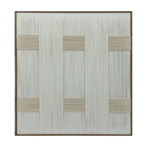 Cuadro de hilo blanco con beige diseño cruzado de 50x70x3.5cm