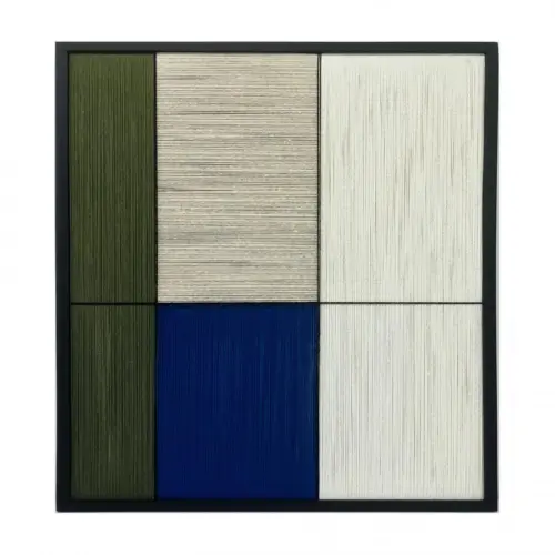 Cuadro de hilo blanco con beige verde azul de 50x70x2.5cm