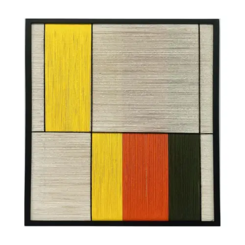 Cuadro de hilo beige amarillo naranja y negro de 50x70x2.5cm