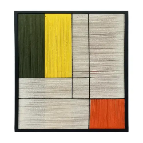 Cuadro de hilo beige amarillo naranja y negro de 50x70x2.5cm