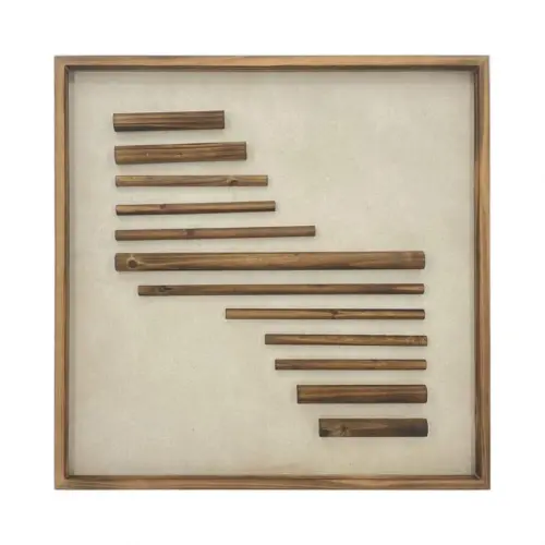 Cuadro de hilo beige con líneas café de 60x60x3cm