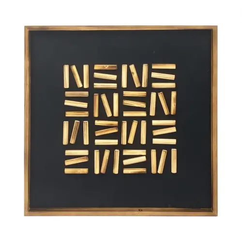 Cuadros de hilo negro con líneas beige de 60x60x3cm
