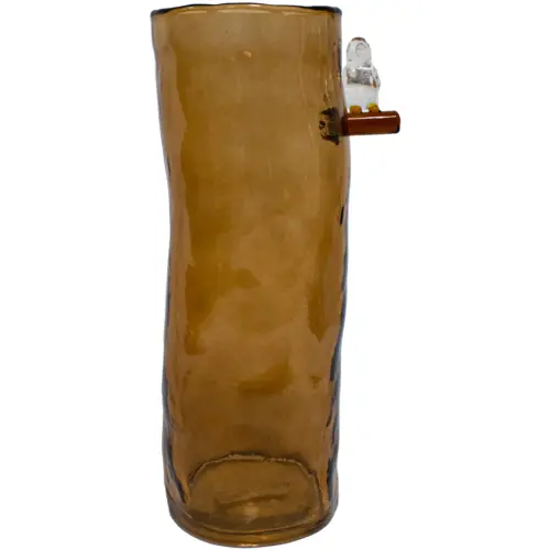 Florero de cristal con rama y pajarito ambar de 13.5×9.5x32cm