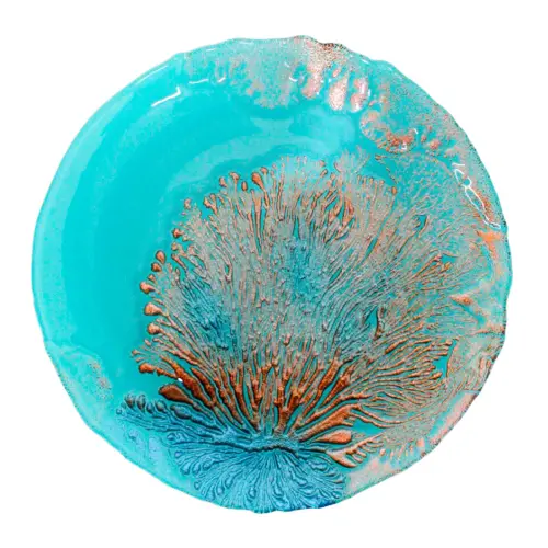 Plato de vidrio turquesa con marrón diseño arrecife marino de 32cm