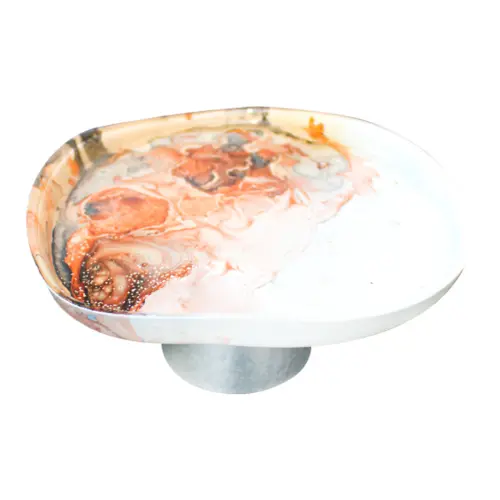 Frutero de vidrio con base blanco difuminado gris con marrón de 18cm