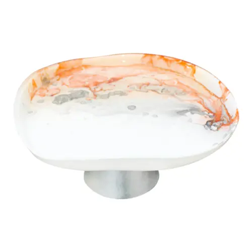 Frutero de vidrio con base blanco difuminado gris con marrón de 21cm