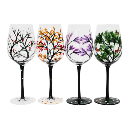 Juego de 4 copas de vidrio con dibujo a mano de 450 ml de 22.5cm