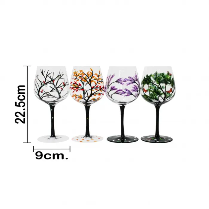 Juego de 4 copas de vidrio con dibujo a mano de 450 ml de 22.5cm - Image 4