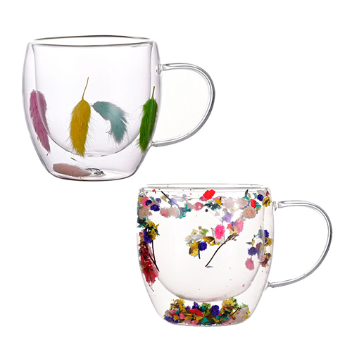 Juego de 2 vasos de vidrio doble forro de 250 ml de 8.8x9cm