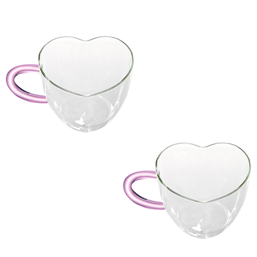 Juego de 2 tazas de vidrio diseño corazón de 450ml de 9.5×8.5x9cm