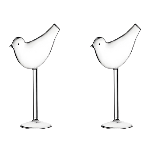 Juego de 2 copas de vidrio diseño pajarito de 150ml de 12.5×5.5x20cm