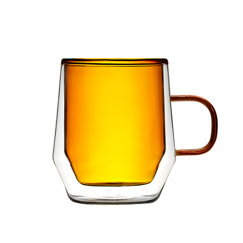 Juego de taza de vidrio ámbar con platillo y cuchara de 300ml de 9×11.10cm