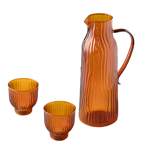 Jarra de vidrio ámbar con vasos de 240 ml de 8.5x13x23.5cm