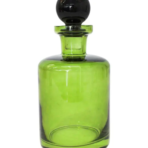 Botella de vidrio verde con tapa de 12x28cm