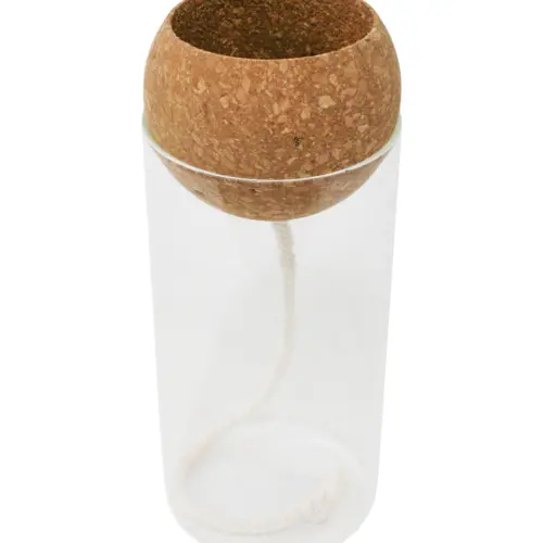 Frasco de vidrio con tapón de corcho de 10x10x25cm