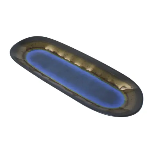 Charola oval de melamina azul con café de 26×9.5cm
