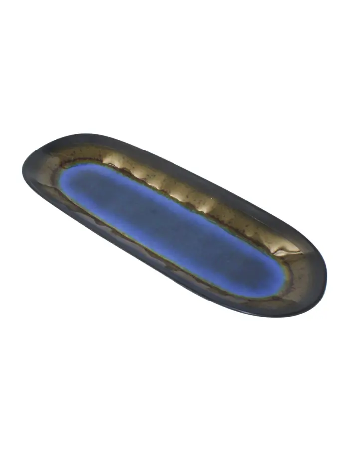 Charola oval de melamina azul con café de 26x9.5cm - Image 2