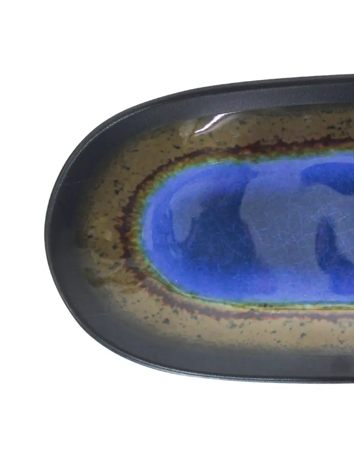 Charola oval de melamina azul con café de 26x9.5cm - Image 3