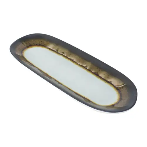 Charola oval de melamina blanco con café de 26×9.5cm