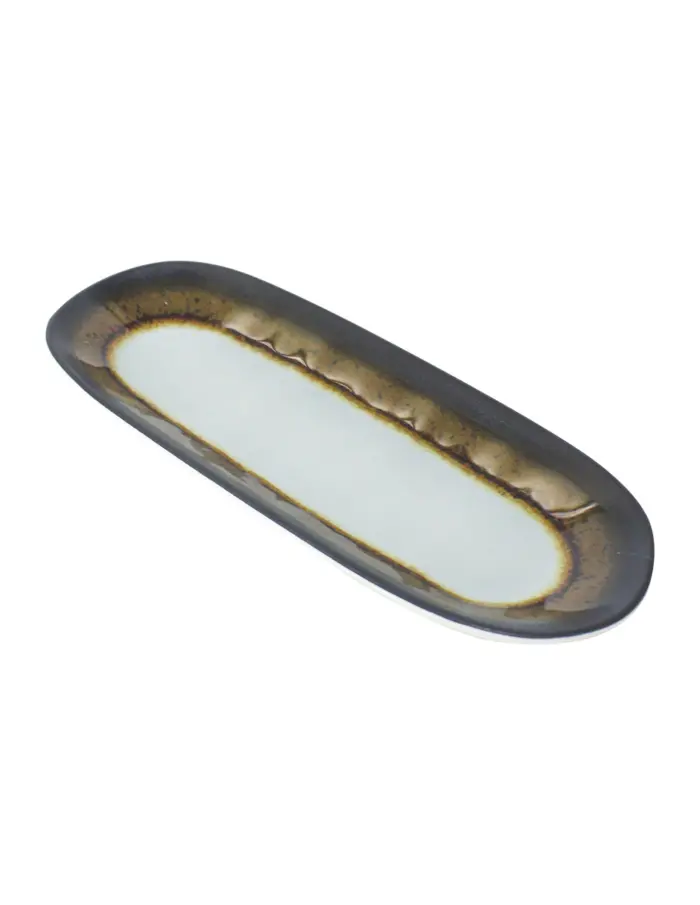 Charola oval de melamina blanco con café de 26x9.5cm - Image 2