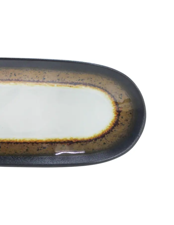 Charola oval de melamina blanco con café de 26x9.5cm - Image 3
