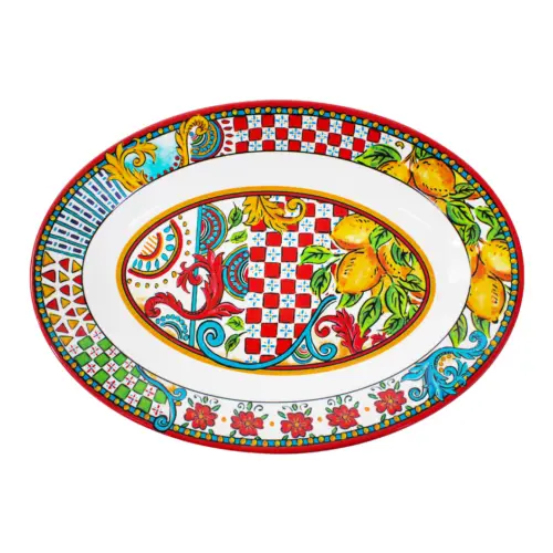 Platón ovalado de melamina con estampado limones de 40.5×29.5cm