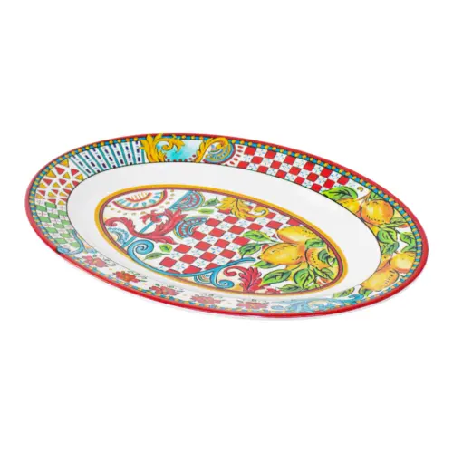 Platón ovalado de melamina con estampado limones de 40.5×29.5cm
