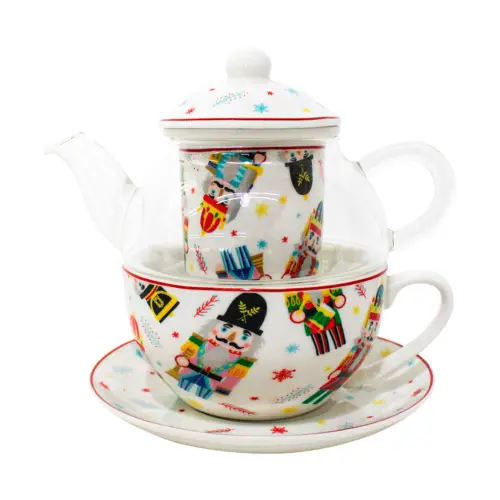 Juego de taza con tetera de vidrio diseño cascanueces