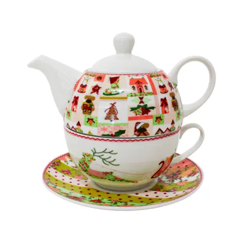 Juego de taza y tetera de cerámica diseño navideño de