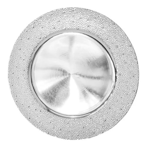 Plato de presentación plata liso con puntos en la orilla de 33cm