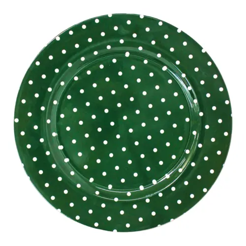 Plato de presentación verde con puntos blancos de 33cm