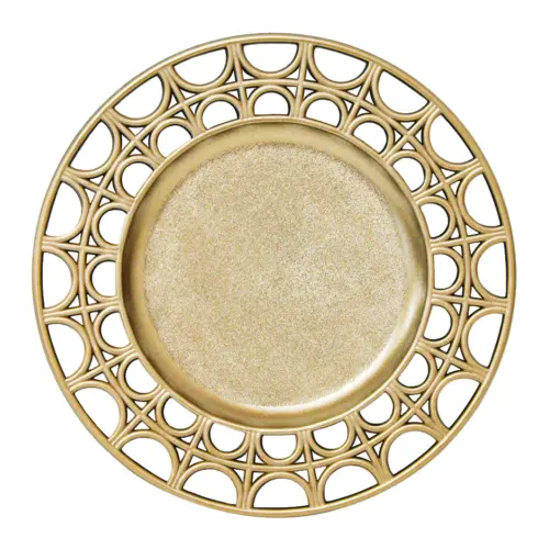 Plato de presentación dorado diseño calado en la orilla de 33cm