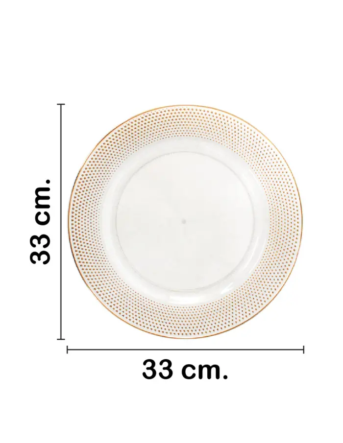 Plato de presentación de plástico transparente con orilla dorada de 33x33x1.5cm - Image 2