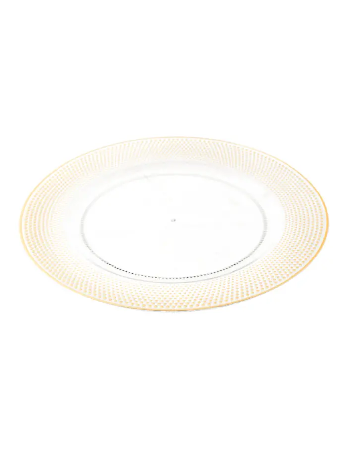 Plato de presentación de plástico transparente con orilla dorada de 33x33x1.5cm - Image 3