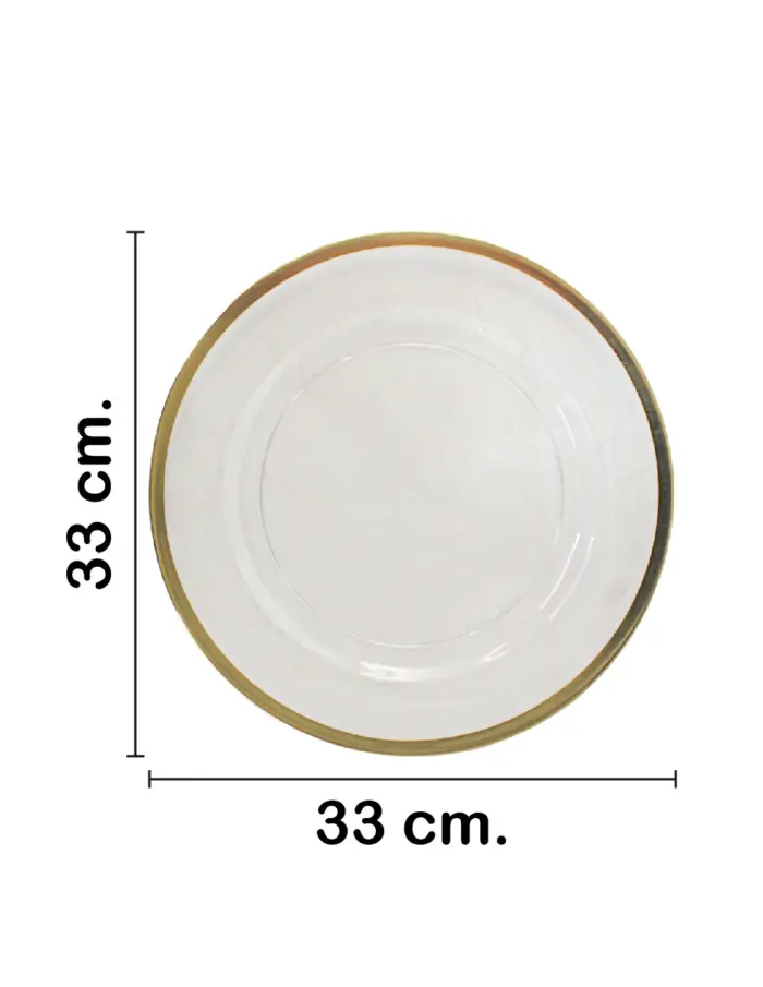 Plato de presentación de plástico transparente con orilla dorada de 33x33x1.5cm - Image 2