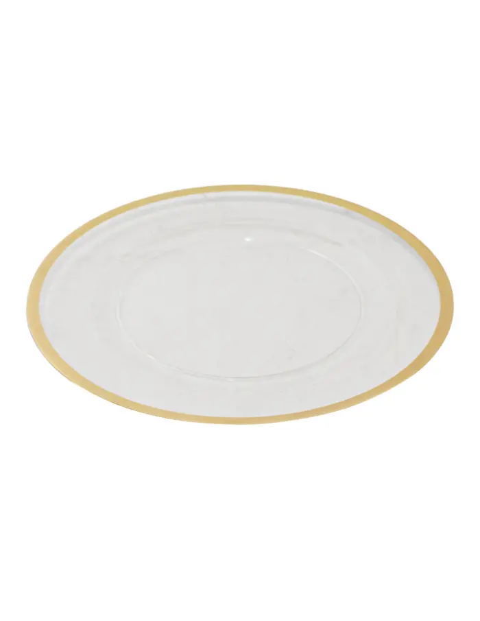 Plato de presentación de plástico transparente con orilla dorada de 33x33x1.5cm - Image 3