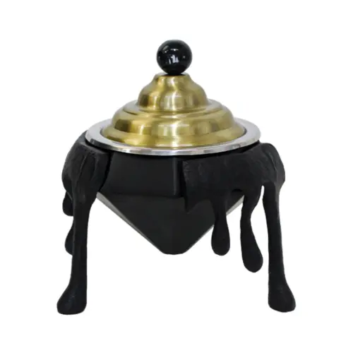 Buffetera de aluminio con acero negro con tapa dorada de19x19x19cm