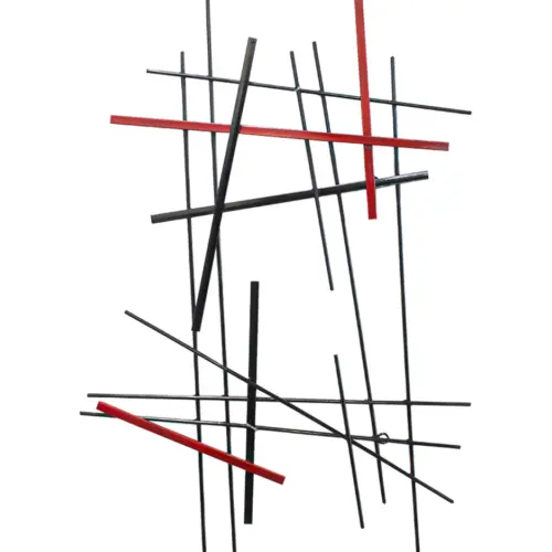 Cuadro de metal diseño líneas rojas grises y negras de 74.3×45.7×2.5cm