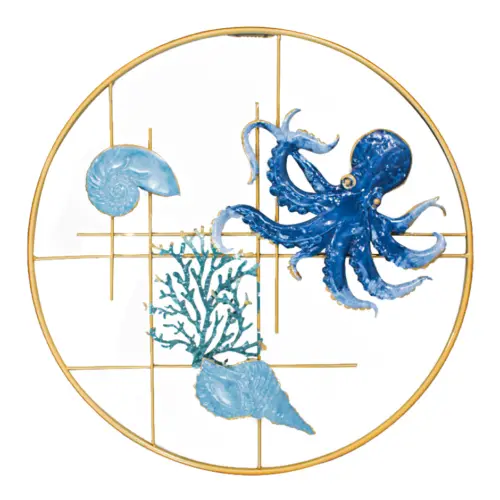 Cuadro de metal diseño pulpo azul con conchas de mar de 48.9×3.2cm