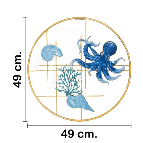Cuadro de metal diseño pulpo azul con conchas de mar de 48.9×3.2cm