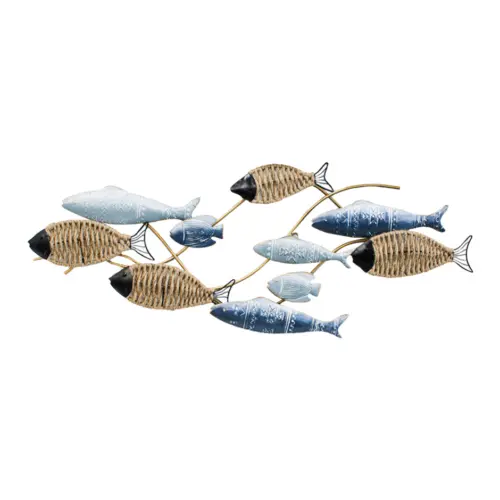Cuadro de metal diseño peces dorados y azules de 108.6×40.6×6.4cm